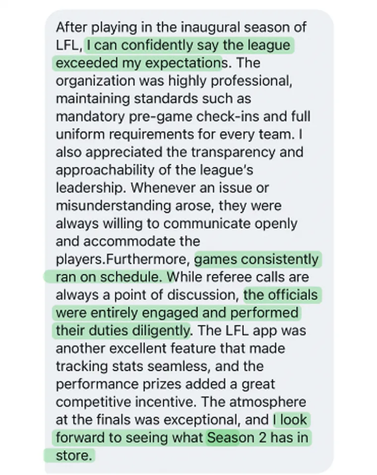 “I can confidently say the league exceeded my expectations.” Games ran on schedule, officials were engaged, and the finals atmosphere was exceptional.